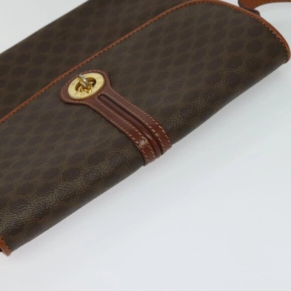 CELINE Macadam Canvas Shoulder Bag PVC Leather Brown Gold - Picture 5 of 16